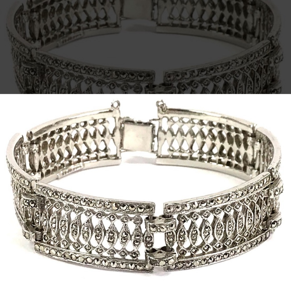 Just in- vintage sterling and marquisate panel bracelet
